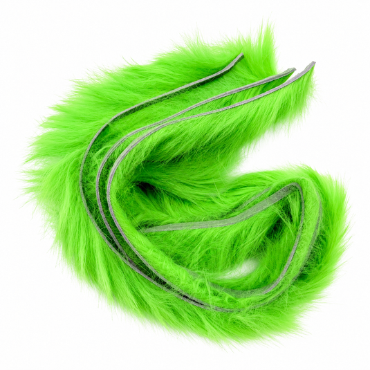 Fishing Fever rabbit strips, bright green with dark gray tying thread
