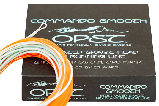 OPST Commando Smooch integrated fishing line box with coiled orange-and-white cord