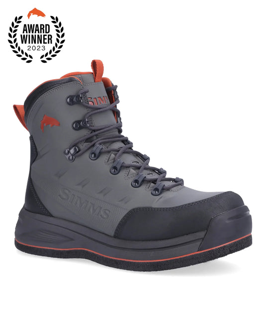 Men's felt boot, dark gray with orange pull tab and lace accents.