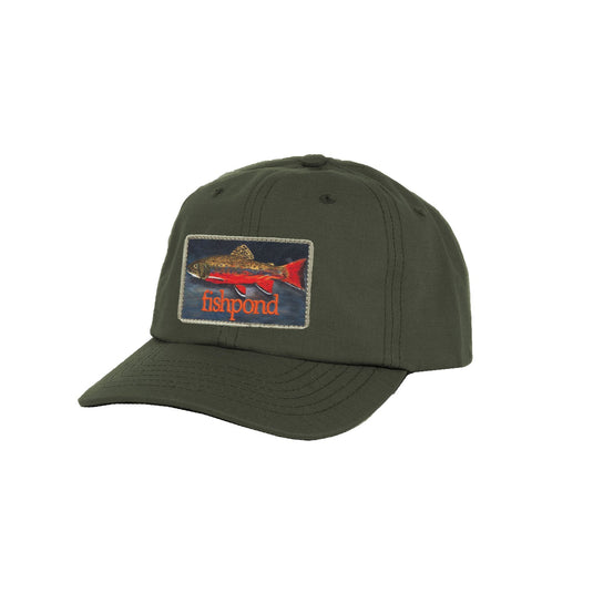 Lightweight baseball cap, dark olive green, front fishpond patch logo