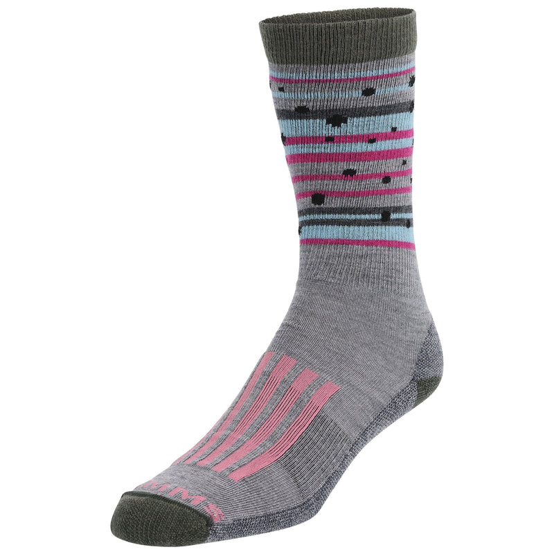 Load image into Gallery viewer, Men's daily sock in gray with pink and purple striped pattern, dark toe
