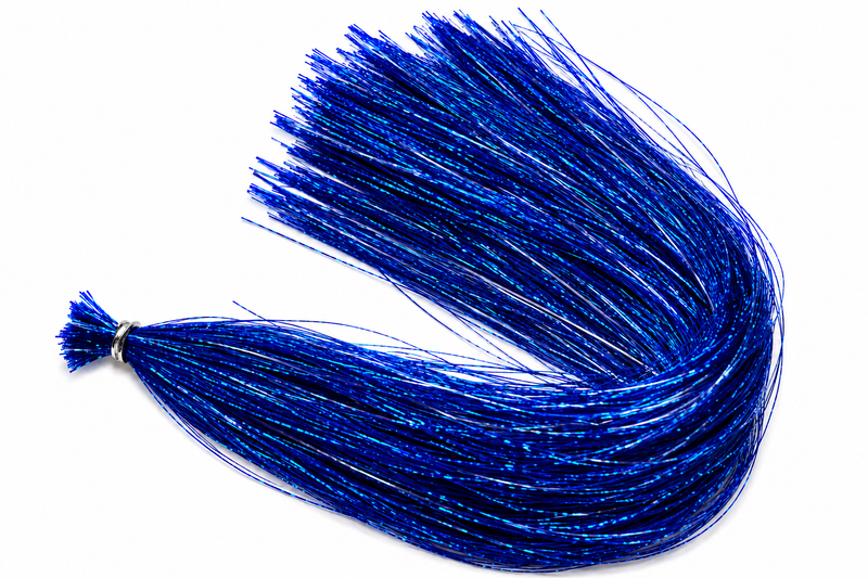 Load image into Gallery viewer, Blue holographic tinsel braid with metallic strands and tie
