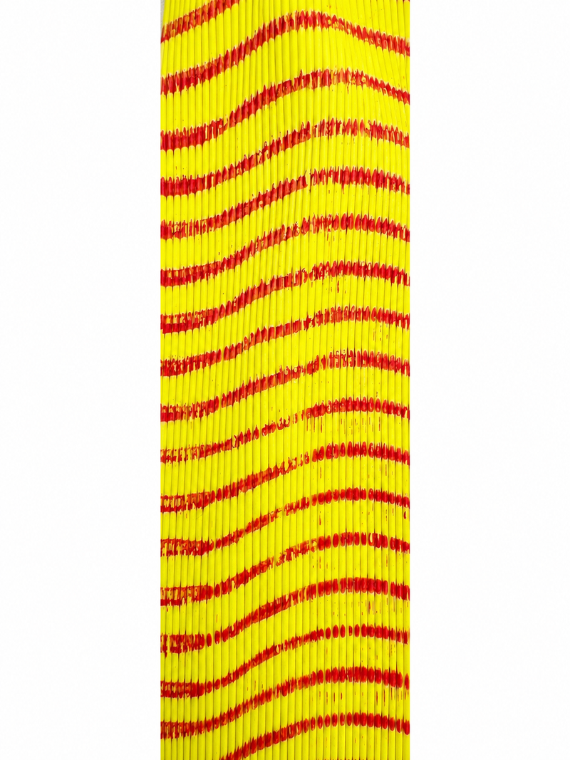 Load image into Gallery viewer, Barred round rubber strip in yellow with red stripe wavy pattern, medium

