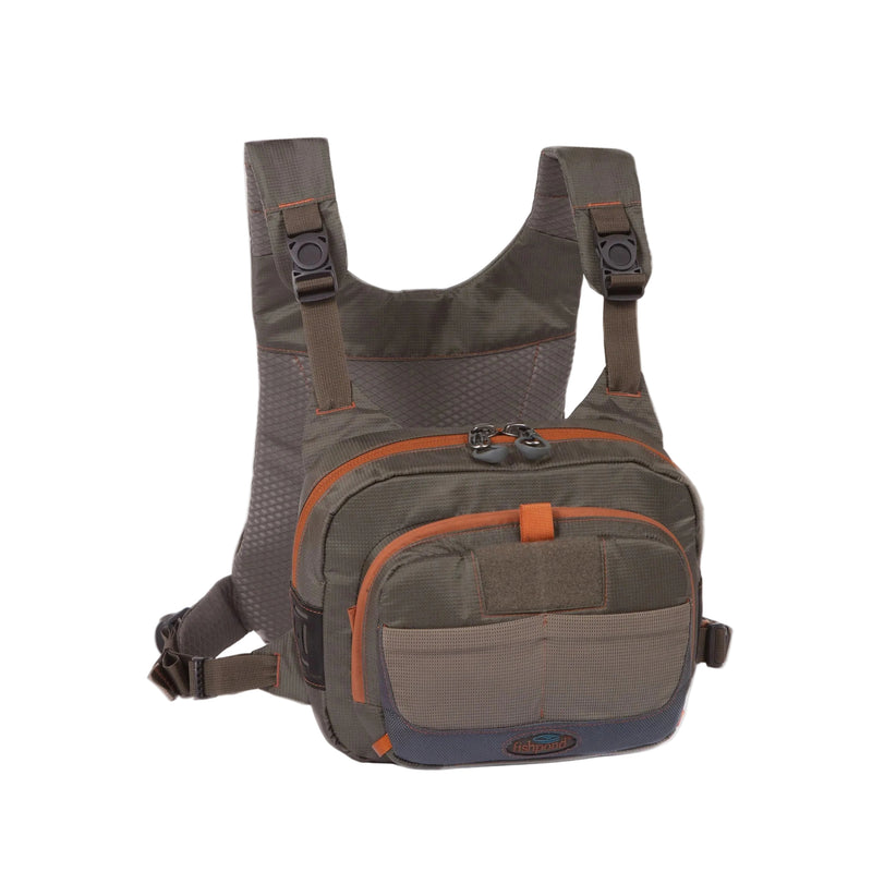 Load image into Gallery viewer, Fishpond CrossCurrent chest pack, orange-trim front zip pocket, adjustable straps
