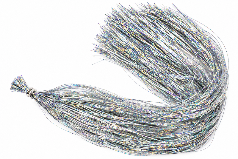 Load image into Gallery viewer, Silver holographic tinsel braid with metallic strands and tie
