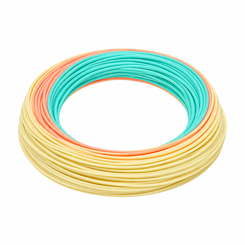 Load image into Gallery viewer, Spool of multicolor fishing line with yellow, coral, and aqua stripes
