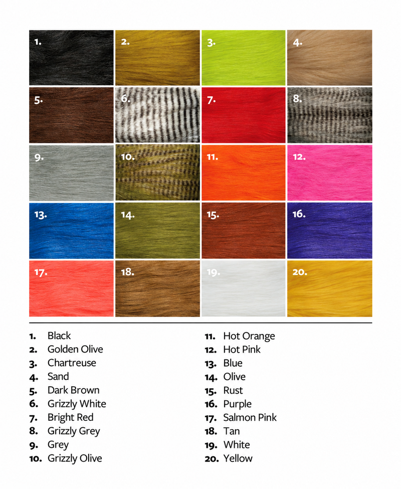 Load image into Gallery viewer, Craft fur color swatch chart with multiple dyed hair strips
