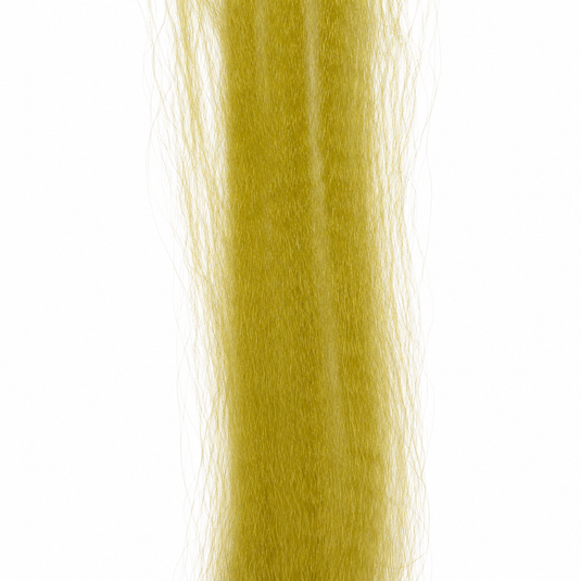 Yellow-green fly-fishing hair strands, close-up view