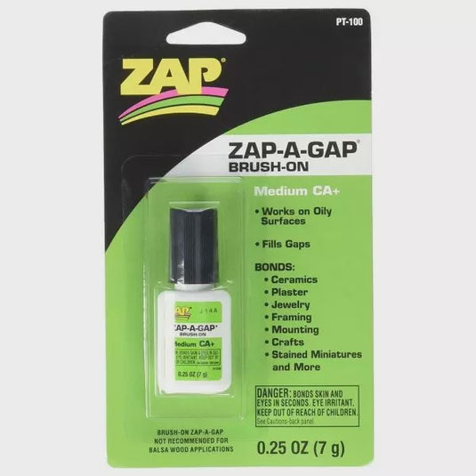ZAP-A-GAP brush-on adhesive bottle in retail blister pack, 0.25 oz