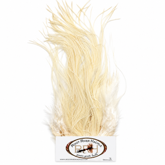 Root River Saddle feather tuft in light cream fibers