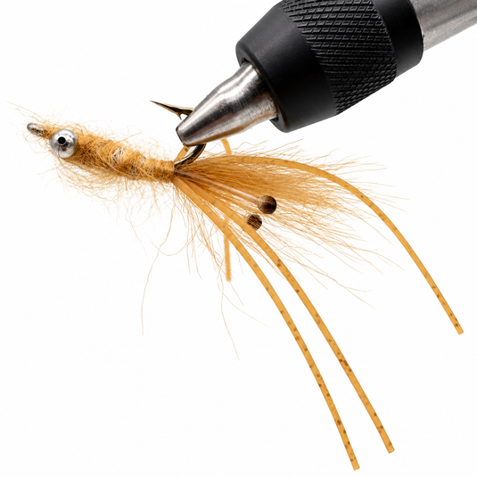 Cuban shrimp fly with tan legs, small hook, black collar