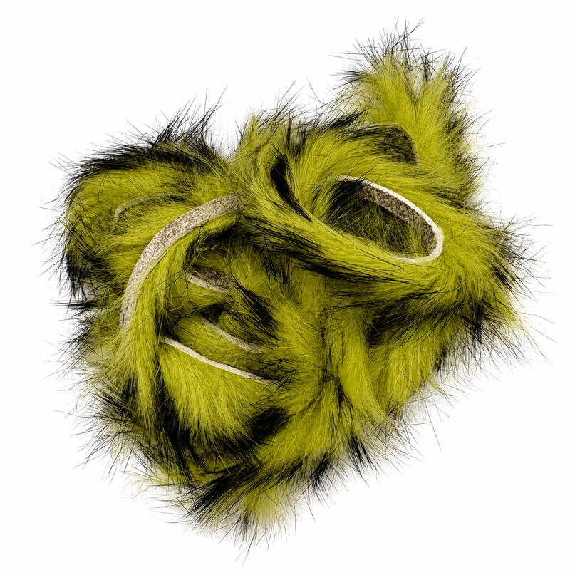 Load image into Gallery viewer, Rabbit fur strip, lime green with black tiger bars and light gray loops
