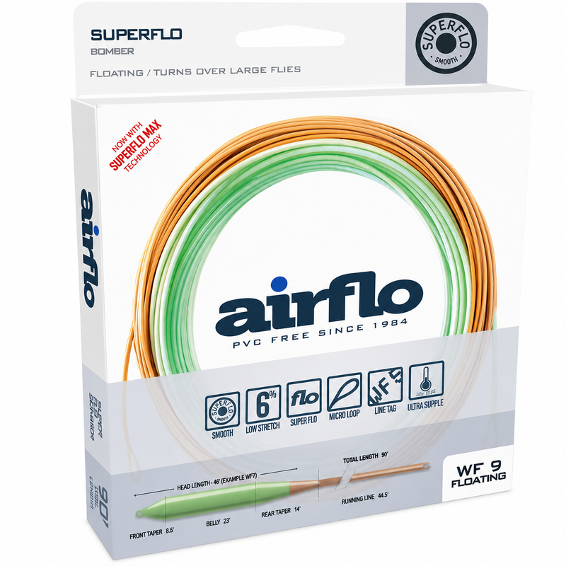 Load image into Gallery viewer, Airflo Superflo bomber fly line package showing coiled floating line, orange with green core

