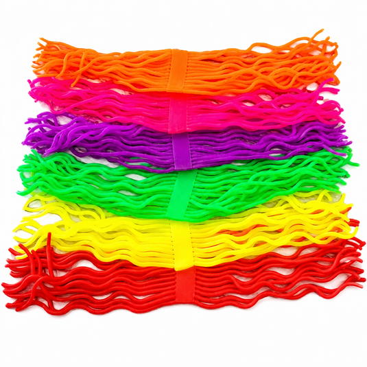 Shor Squirmy Worm material with layered neon fabric strips and stitched crossbands