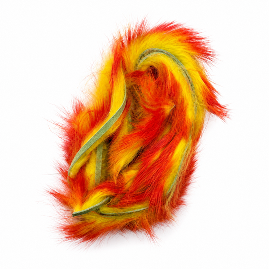 Fishing Fever rabbit strips, orange and yellow with red accents and green tying thread
