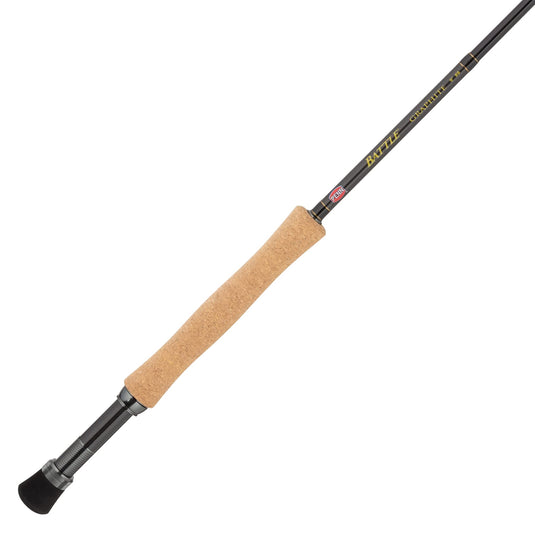 Fly fishing rod with cork grip and black rod blank