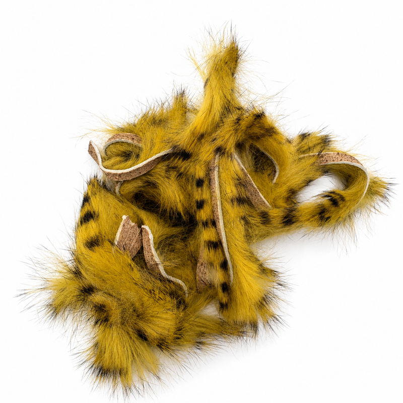 Load image into Gallery viewer, Rabbit fur strip, olive green with black tiger bars and tan loops
