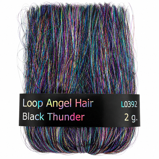 Loop angel hair bundle with dark and iridescent rainbow strands, Black Thunder, 2 g