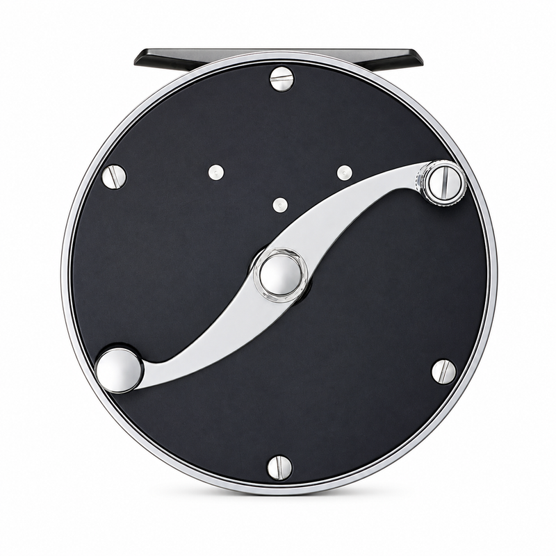 Load image into Gallery viewer, Loop Classic Series reel with black face, silver handle, and dot accents
