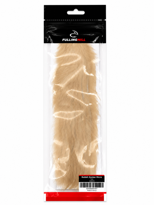 Fulling Mill micro rabbit zonker strip in tan, packed in clear sleeve