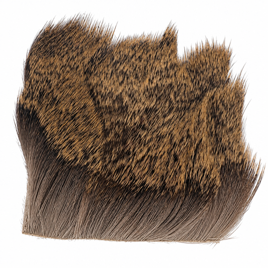 Natural deer body hair patch with brown and gray strands