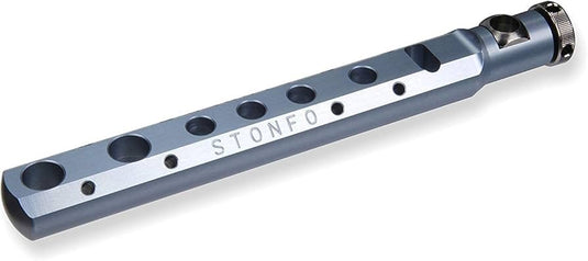 Stonfo vice tool bar with machined holes and knurled end, metallic gray