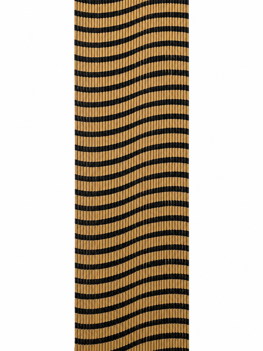 Barred round rubber strip in tan with black stripe wavy pattern, medium