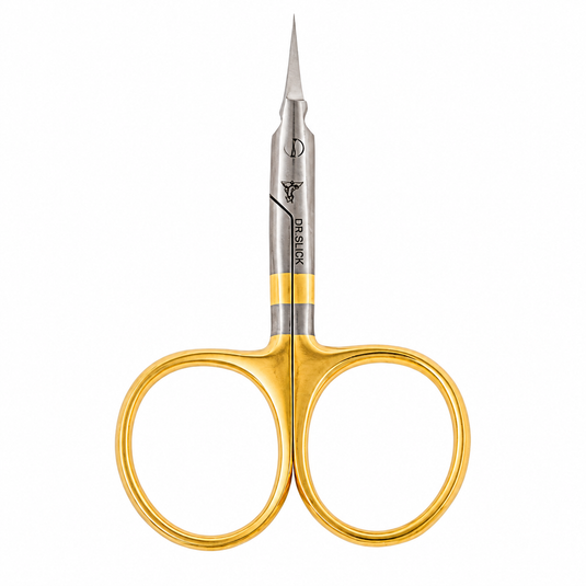 Dr. Slick microtip straight scissors with gold finger rings and stainless steel blades