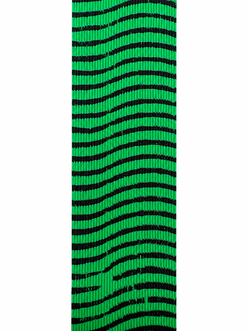 Load image into Gallery viewer, Barred round rubber strip in bright green with black stripe wavy pattern, medium
