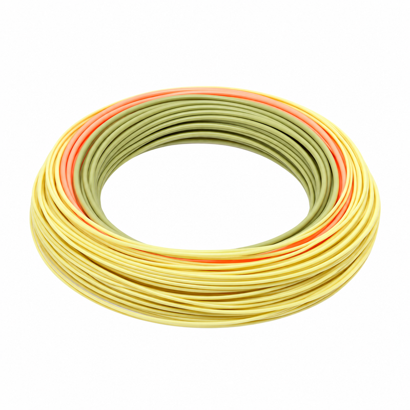 Load image into Gallery viewer, Coiled fishing line in yellow with orange and green accent bands
