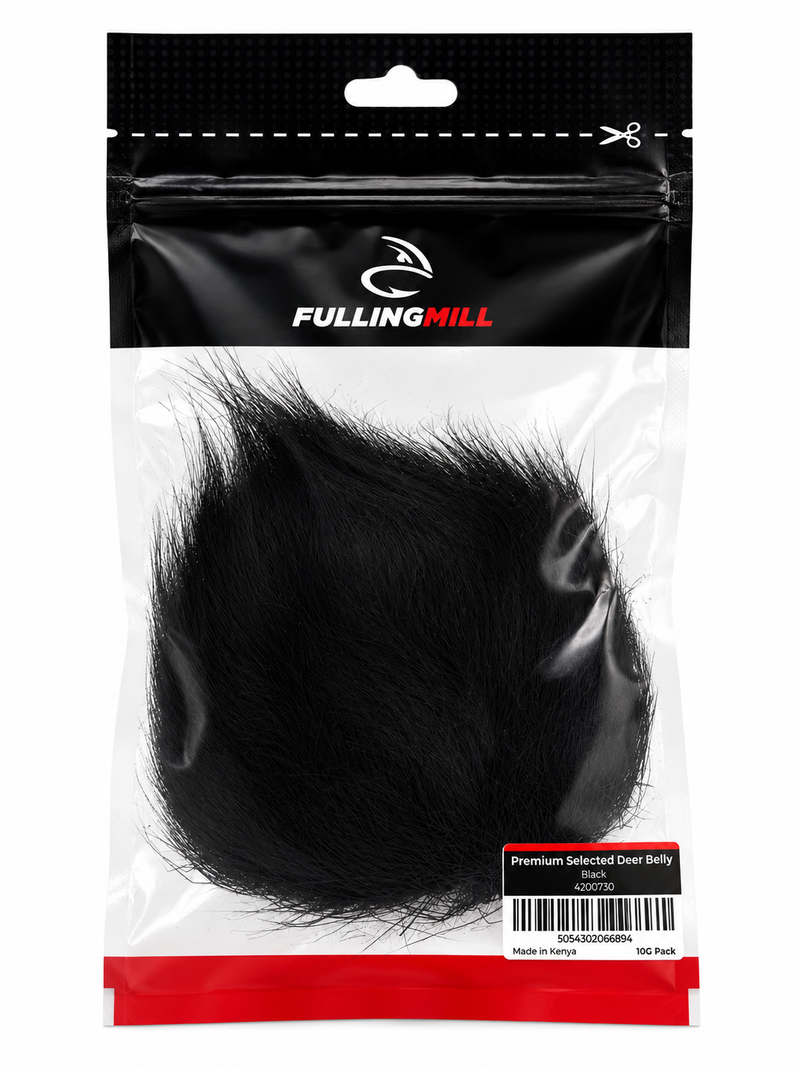 Load image into Gallery viewer, Black deer belly hair in sealed pack with product label
