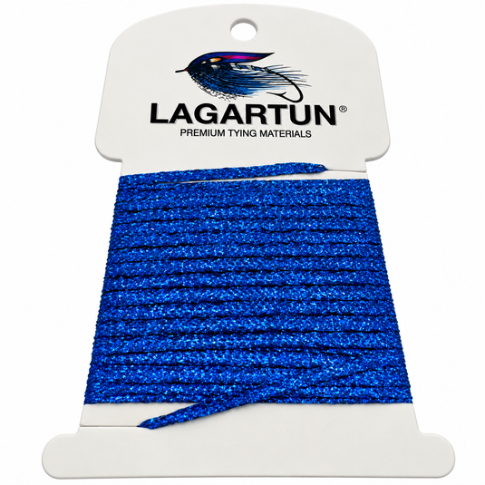 Blue flat braid tying material on a card