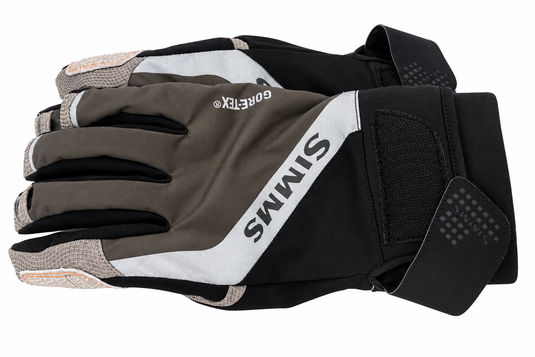 Simms G4 gloves, black back and gray palm, SIMMS logo on wrist panel