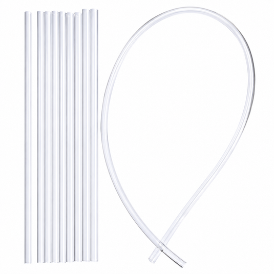 Clear rigid plastic tubing set with multiple straight tubes and a curved loop