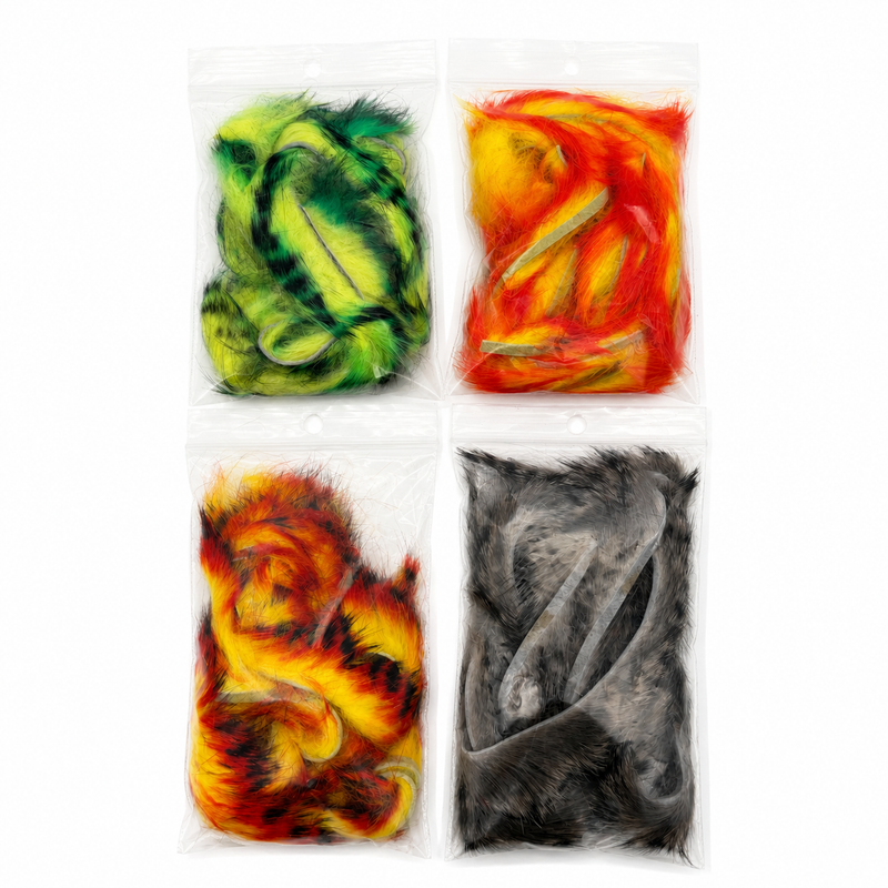 Load image into Gallery viewer, Fishing Fever rabbit strips variety pack in sealed bags: green, red/orange, orange, gray
