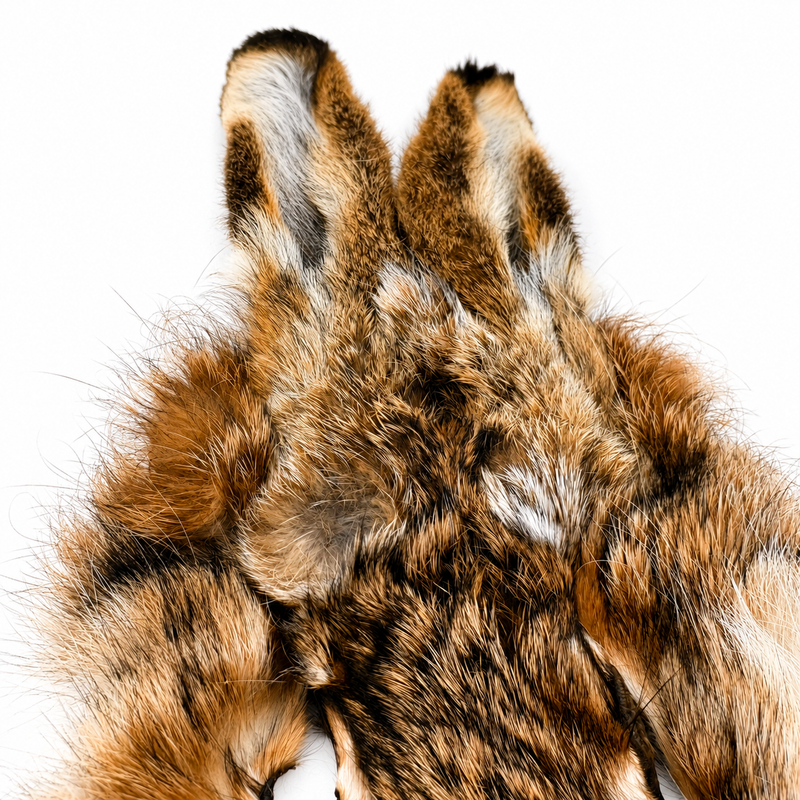 Load image into Gallery viewer, Hares mask fur close-up with mottled brown, black and cream texture, upright ear tips
