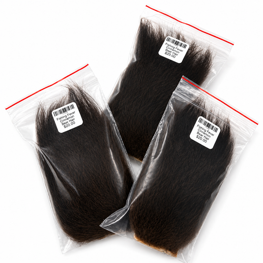 Dark brown bear hair fibers in clear bags with red sealed edges