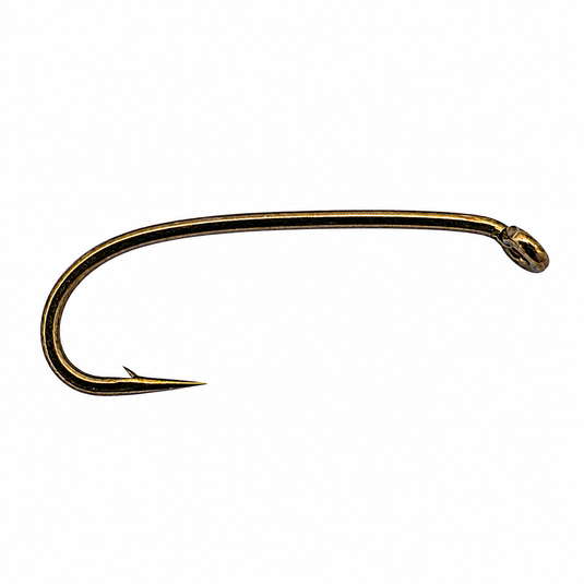 Daiichi heavy wire nymph hook, dark gold finish, curved eye and point