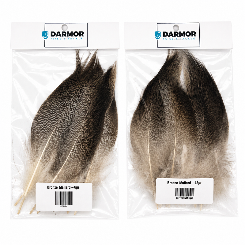 Load image into Gallery viewer, Darmor Bronze Mallard feathers in sealed packages, dark bronze and grey

