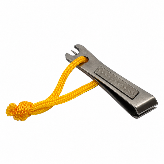 Dr. Slick angled nipper tool with metal jaws and yellow lanyard