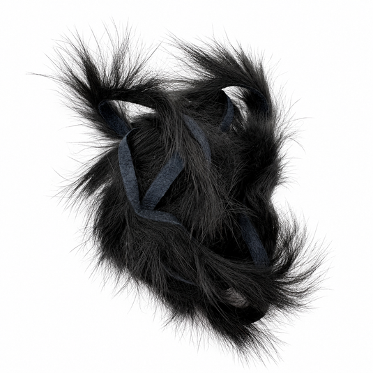 Rabbit zonker strips, black fur tuft with long fibers and curved shape
