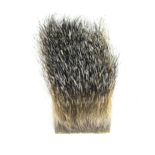 Gray fox fur tuft swatch with dense, short pile