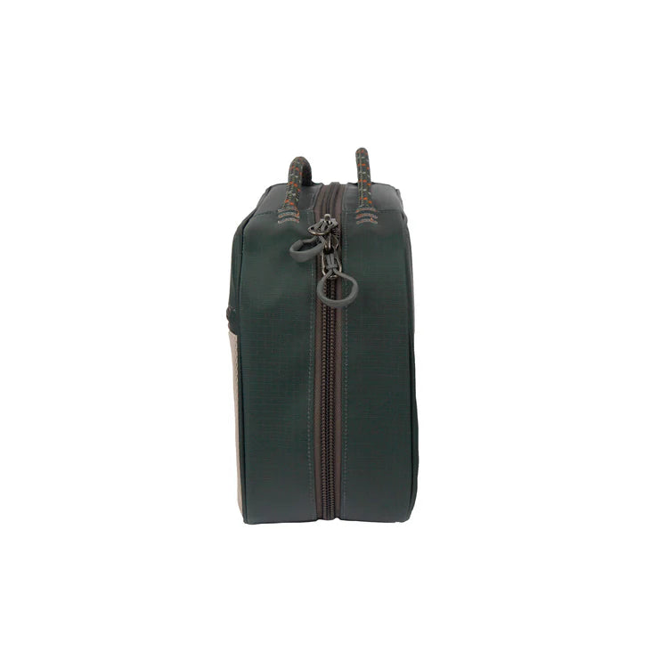 Load image into Gallery viewer, Dark green fly tying kit bag with vertical zipper and hanging loop
