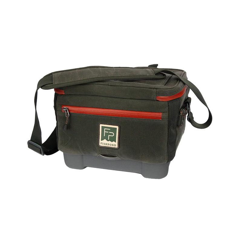 Load image into Gallery viewer, Duskwood insulated cooler bag with red zipper trim and front logo patch
