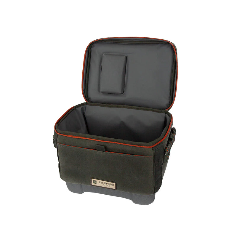 Load image into Gallery viewer, Insulated cooler bag with open lid and visible interior lining, red trim
