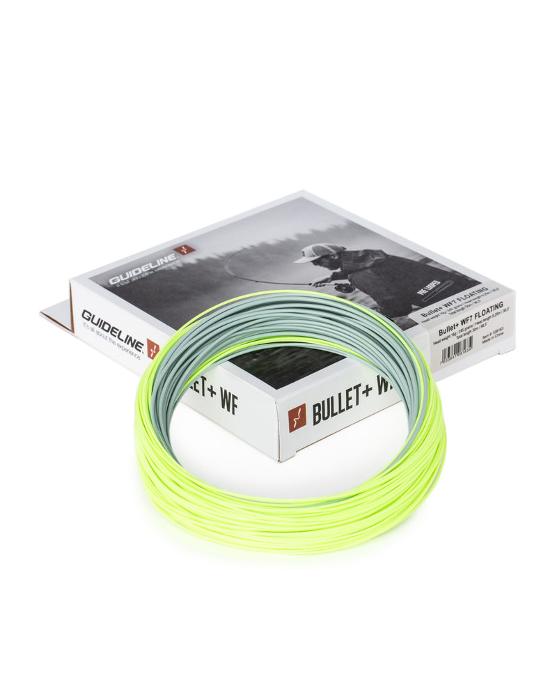 Load image into Gallery viewer, Neon yellow fly line spool in cardboard box, Bullet + WF
