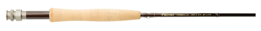 Carbon fishing rod with light wood handle and black graphite shaft