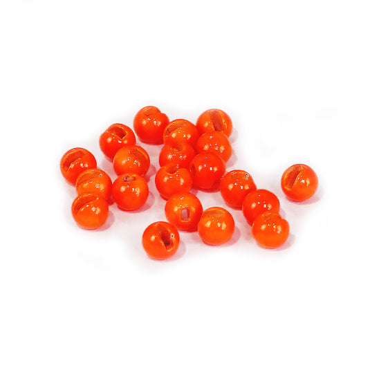 Orange slotted beads with central hole, glossy finish