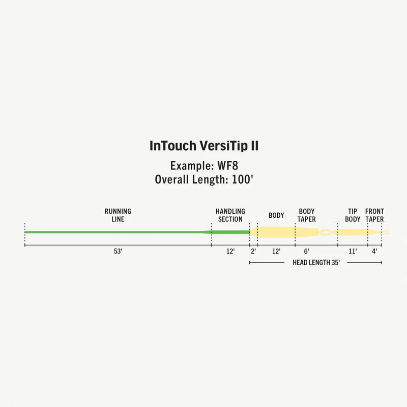Load image into Gallery viewer, VersiTip II sizing diagram with overall length 100 in and section labels
