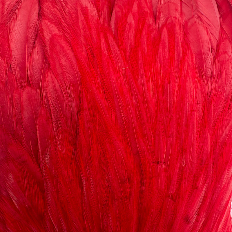 Load image into Gallery viewer, Red feather-like fringe cape fabric close-up
